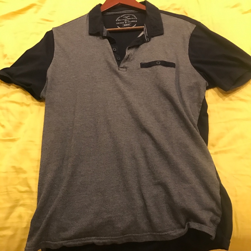 Denim and flower large men polo